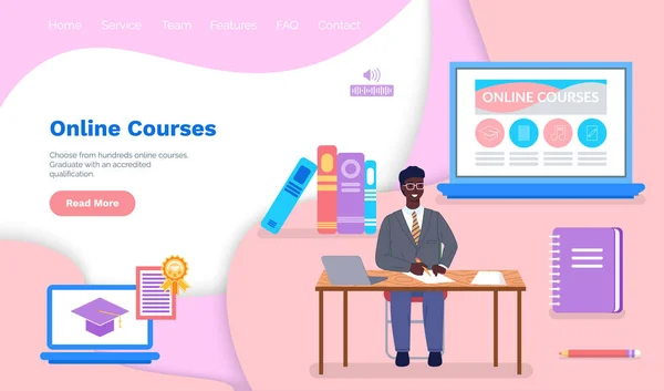 Online Kurse Für Learning Man Studiert Online Mit Internettechnologie Verschiedene — Stockvektor