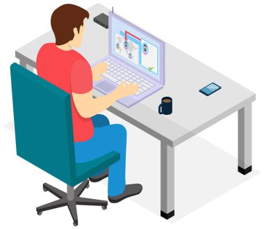 Genel ağ bağlantısı. İnternet iletişimi. Uluslararası etkileşim, kablosuz bağlantı. Sosyal ağda dünya haritası ve farklı yerlerde insan profili arayan bir adam