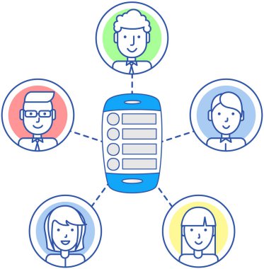İnternette sohbet uygulaması. Program, sanal iletişim için internet üzerinden sosyal ağ. Sosyal medya hizmetlerinde hesap, kullanıcı profilleri. Dijital teknoloji, mobil uygulama, telefon kurye işareti