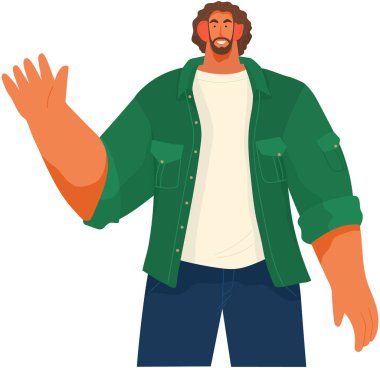 Gülümseyen adamın portresi merhaba deyip el sallıyor. Merhaba ya da güle güle hareketi. Mutlu adam selamlar ve hoş geldin partisi. Adam hoşça kal deyip dostça el kol hareketi yapıyor. İnsanlar hareketi selamlıyor