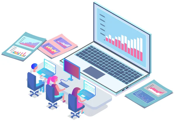 Ofiste iletişim kuran iş adamları istatistikleri tartışıyor, farklı grafik ve grafikleri analiz ediyorlar. Finansal muhasebe konsepti. Organizasyon süreci, analitik, planlama, rapor, pazar analizi