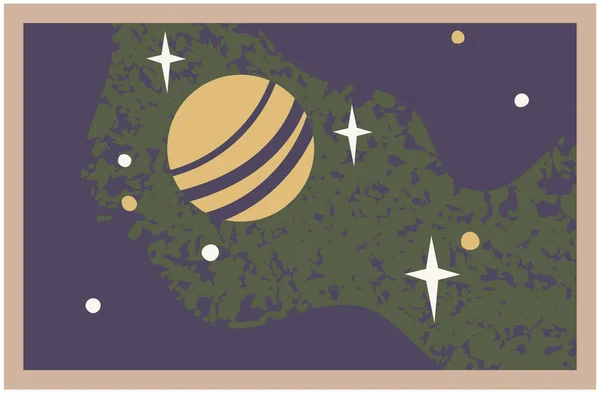 Niedliche Astronomische Formen Kosmische Designelemente Himmelslandschaft Mit Himmelskörpern Postkarte Mit — Stockvektor