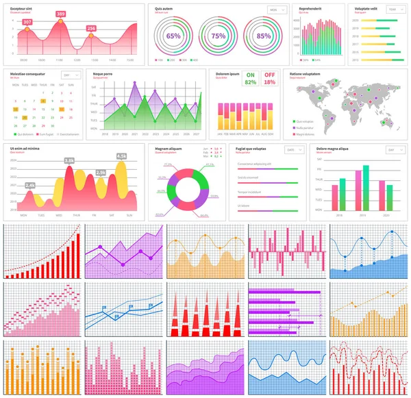 インフォグラフィックチャートベクトルテンプレート 年次統計曲線グラフの設計 市場データ図 グラフィック情報の可視化と分析 統計指標とデータ変更の頻度 — ストックベクタ