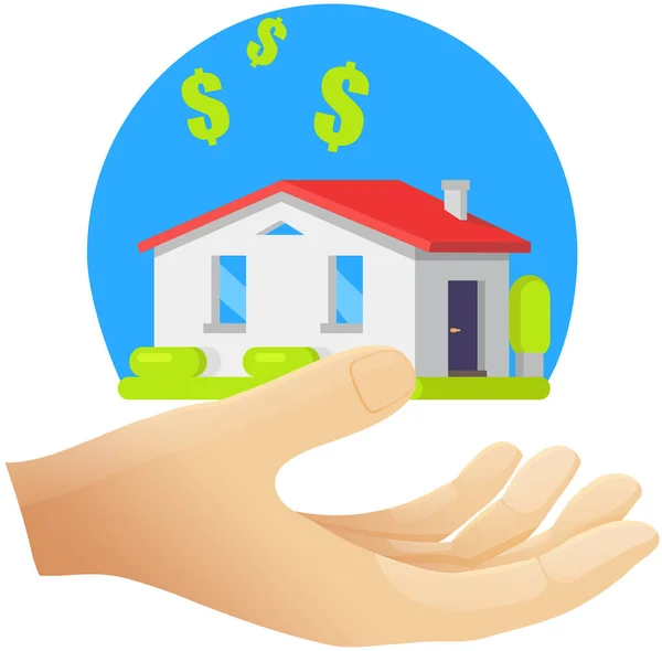 Χέρι Δίνει Σπίτι Και Λαμβάνει Χρήματα Για Αυτό Αγοράζει Σπίτια — Διανυσματικό Αρχείο