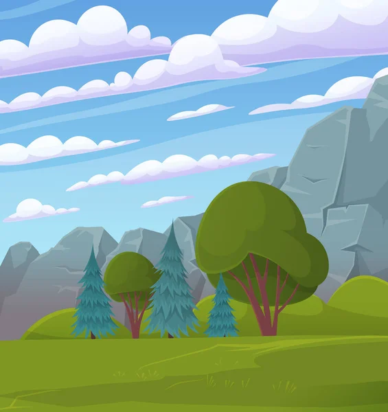 Natürliche Landschaft Hintergrund Mit Hügeln Klarem Blauen Himmel Und Wolken — Stockvektor