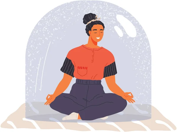 Female Restrictions Young Woman Sits Lotus Position Glass Jar Character — Stock Vector