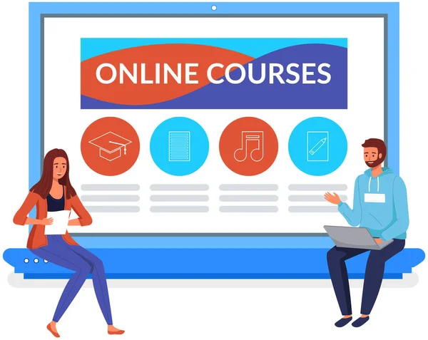 Online Courses Remote Knowledge Learning Banner Selfeducation Home Schooling Modern — Stock Vector