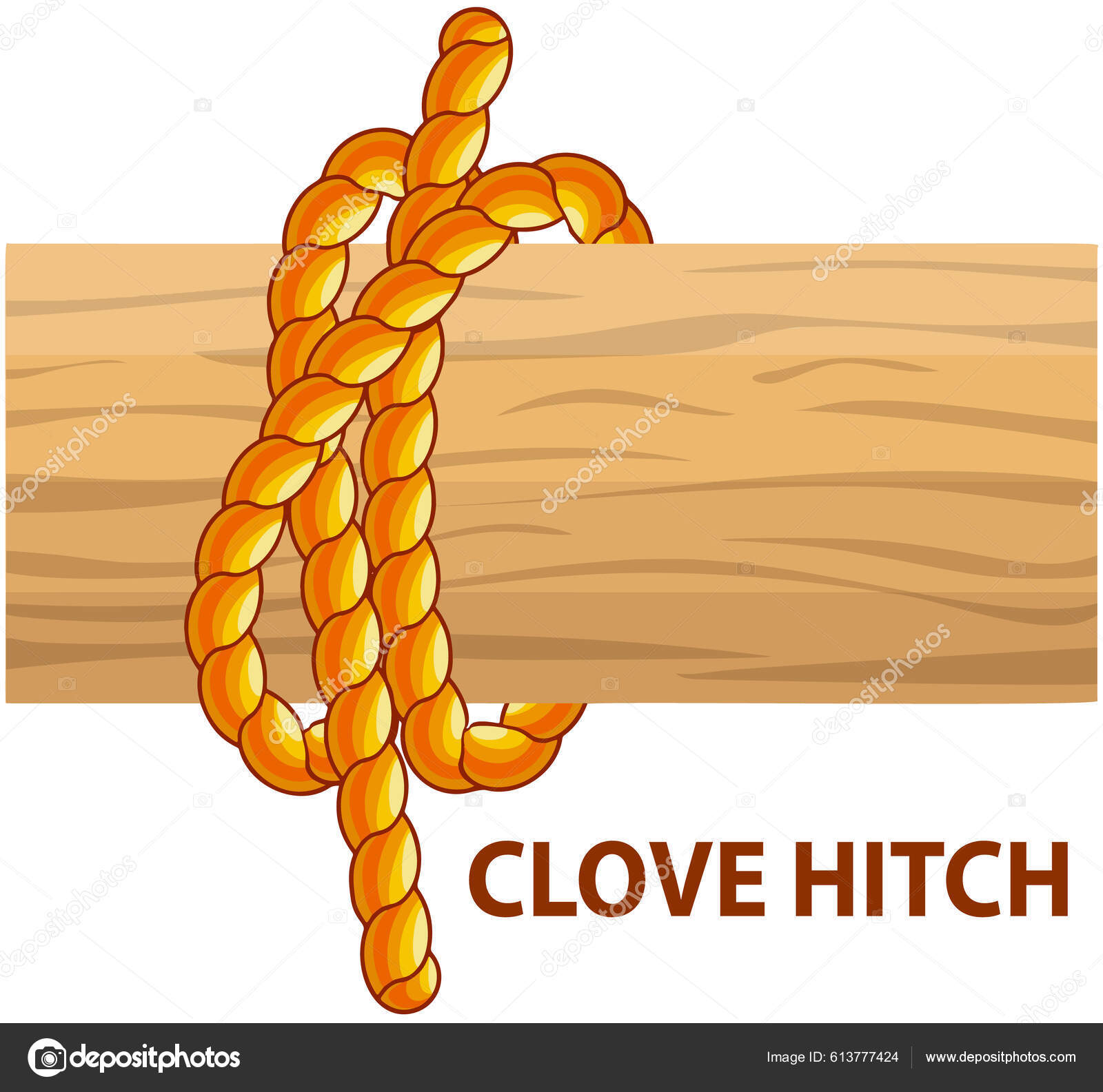 Nautical rope knot. Square knot isolated on white background. Stock Photo