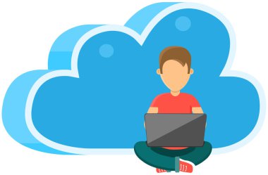 Veri ağı internet bağlantısı ile iş teknolojisi depolama ve bulut sunucu hizmeti kavramı. Veri koruma sanal depolama tasarımı. Bulut hesaplama, bulut yedeği. Bilgi kaydediliyor