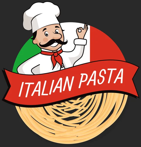Těstoviny Parmezánem Italská Kuchyně Šťastný Kuchař Špagety Státní Vlajka Vektorové — Stockový vektor