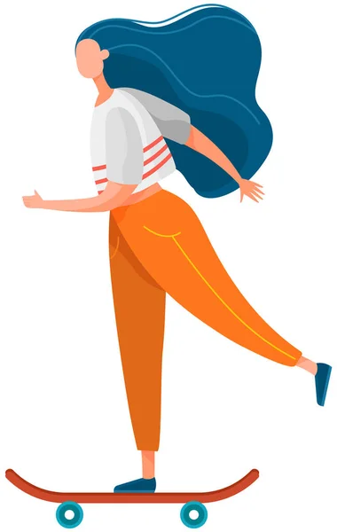 Chica Montando Monopatín Mujer Joven Patineta Con Ruedas Estilo Vida — Vector de stock