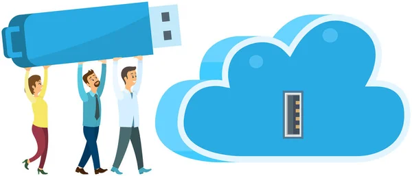 Cloud Storage Usb Flash Drive Storage Device Illustration Group People — Stockový vektor