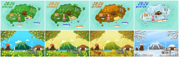 Paisaje Natural Bandera Isla Jeju Corea Del Sur Isla Tropical — Vector de stock