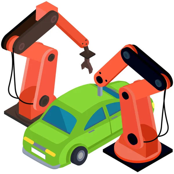 Processo Produzione Automatizzata Automobili Carrozzeria Con Braccio Robotico Attrezzatura Meccanica — Vettoriale Stock