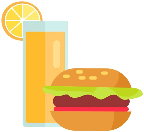Egészségtelen Táplálkozás Zsírfogyasztás Sajtburger Gyümölcslé Túlsúly Koncepció Tervezési Termékek Gyorsétterem — Stock Vector