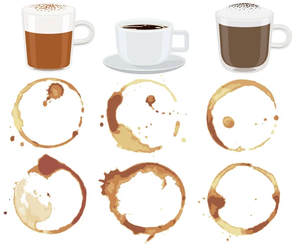 Kaffee Oder Teeflecken Spritzer Und Tropfen Der Nähe Von Heißgetränken — Stockvektor