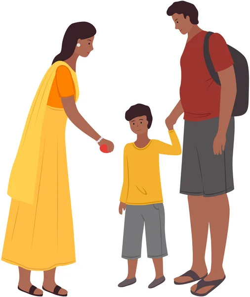 Μαμά Και Μπαμπάς Κρατώντας Αγόρια Χέρι Οικογενειακό Περπάτημα Μαζί Σκηνή — Διανυσματικό Αρχείο