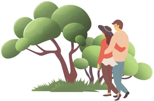 Couple Girl Guy Walking Park Countryside People Walk Nature Holding — Stock Vector