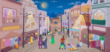 Güneydoğu Asya geleneksel çarşısı, Hintli satıcı çanak çömlek, kase ve tabak satıyor. Sokak pazarında otantik mallarla alışveriş yapan bir kadın. Yerel ticaret. El yapımı yemekleri olan Hintli tüccar pazarı.