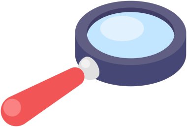 Büyüteç beyaz arka planda izole edilmiş. Görüntüleri, nesneleri ve küçük detayları görsel olarak büyütmek için tasarlanmış bir optik cihaz. Uzun saplı ve mercekli büyüteç. Optik sistem, büyüteç