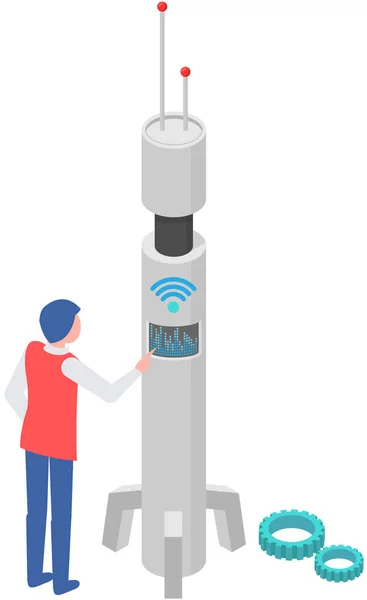 Tecnologia Rete Torre Comunicazione Wireless Internet Alta Velocità Stazione Base — Vettoriale Stock