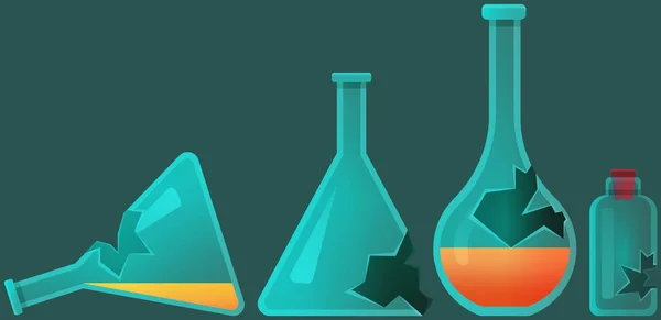 Vaso Precipitados Roto Tubo Ensayo Sobre Fondo Oscuro Estantes Experimento — Archivo Imágenes Vectoriales