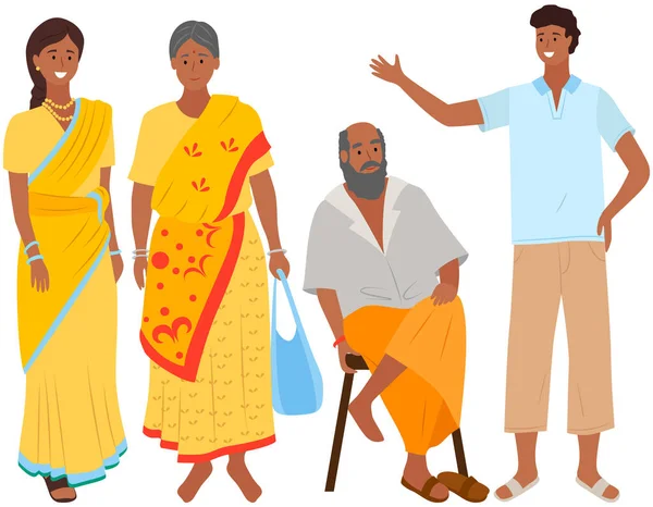 Διαφορετικοί Ινδοί Γέροι Και Νέοι Άνδρες Και Γυναίκες Που Επίπεδο — Διανυσματικό Αρχείο