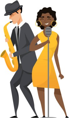 Güzel bayan şarkıcıyla çeşitli caz düetleri şarkı söyler. Müzikal enstrüman saksafonla çalan bir grup müzisyen sahnede performans sergiliyor. Hobiler ve meslek, sahne sanatçıları, klasik konser