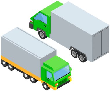 Kamyon, ticari kamyon beyazda izole edildi. Teslimat, lojistik konsept. Taşımak için römorklu vagon, çöp temizleme. Taşımacılık ve nakliye aracı. Paketlerin nakliye yoluyla teslimatı