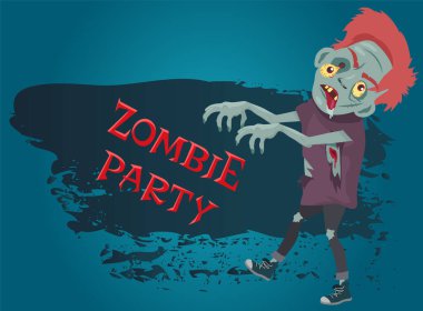 Zombi partisi mektupları, süslü selamlama. El yazısı modern yazması. Sonbahar tatili tasarımı için davetiye, afiş, poster. Cadılar Bayramı sembollü yaratıcı kartpostal stili zombi canlandı