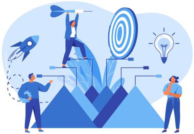 Hedefler ve hedefler, iş büyür ve plan yapar. Hedefleme, hedef pazarlama, iş görevi konsepti. Başarılı bir iş stratejisi planlayan insanlar. Yeni yaratıcı projenin oluşturulması, başlangıç