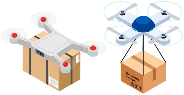 Der Zustelldienst Liefert Pakete Mit Einem Fliegenden Hubschrauber Aus Zukunftstechnologien — Stockvektor