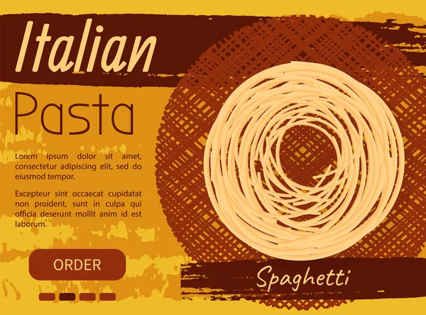 イタリア料理カフェバナー ストア広告 レストランメニュー ディナーロゴのためのデザイン イタリアのパスタ碑文とスパゲティマカロニ ヴィンテージレトロな背景の麺 パスタ 伝統料理 — ストックベクタ