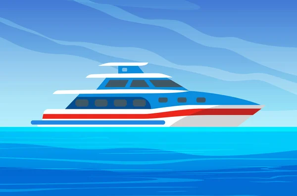 Motorový Člun Plující Podél Pobřeží Cestování Jachtách Moři Koncept Plachetnice — Stockový vektor