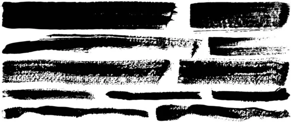 Ensemble Différentes Formes Abstraites Frottis Impressions Eléments Design Noir Isolés — Image vectorielle