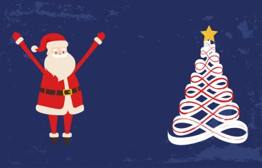 Neşeli ve parlak tebrik kartı el ele tutuşarak Noel Baba. Noel ve yeni yıl 2019 kartpostal, Xmas ağacı. Yıldız tarafından tepesinde vektör soyut Ladin