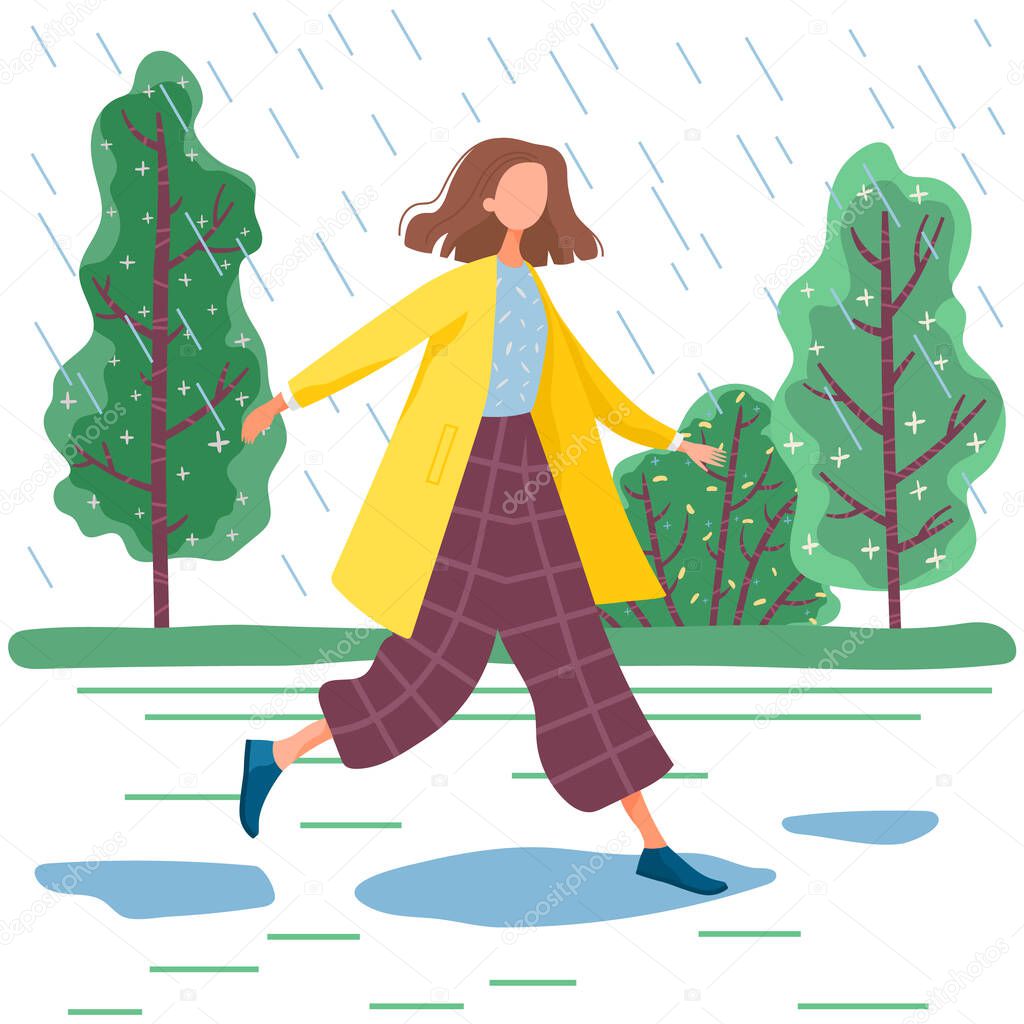 Vector Agradable Joven Mujer Abrigo Caminando Bajo Lluvia Sin Paraguas  Vector de stock por ©robuart 615674332, image size:1024x1024