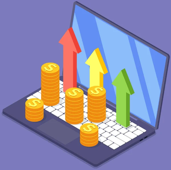 Wzrost Zysków Finansowych Biznes Handel Zarabianie Pieniędzy Online Laptopem Internet — Wektor stockowy