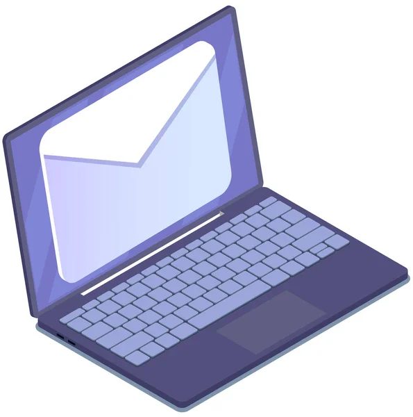 電子メール送信 ノートパソコン画面上の紙の封筒 コンピュータベクトル紙文書とオンラインチャットメッセージ通知 Sms通信 仮想議論 話すの概念 ダイアログ — ストックベクタ