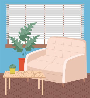 Yumuşak kanepe. Boş mobilyalar. Koltuk ya da divan. Mobilyaların ve yerleşim yerlerinin düzenlenmesi. Oturma odası iç dizayn koltuk unsuru. Rahat bir dinlenme odası. Kanepe ikonunun modern modeli. Lüks divan