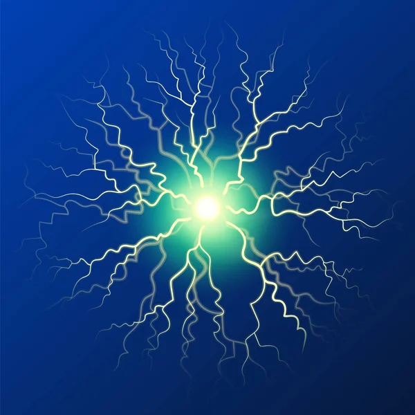 Lightning Concentrated One Point Thunderbolt Effect Isolated Blue Shining Bright — Stock Vector