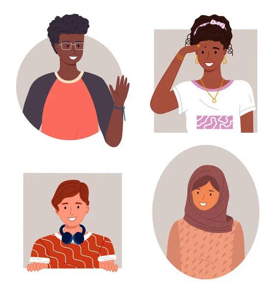 Uluslararası Insanlar Avatarlar Irklar Genç Erkekler Kızlar Farklı Milletler Etnik — Stok Vektör