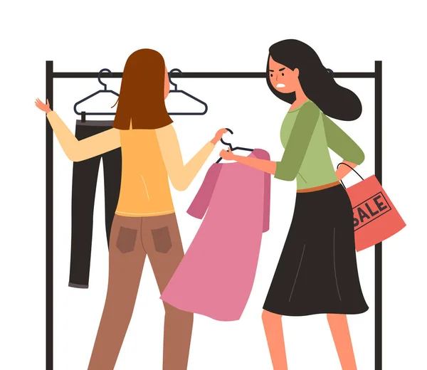 Las Chicas Tienda Están Peleando Por Vestido Una Mujer Una — Vector de stock