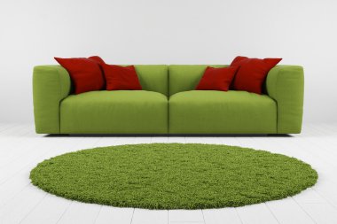 Halı closeup ile yeşil kanepe