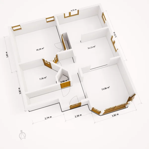 用墙壁 3d groundplan — 图库照片