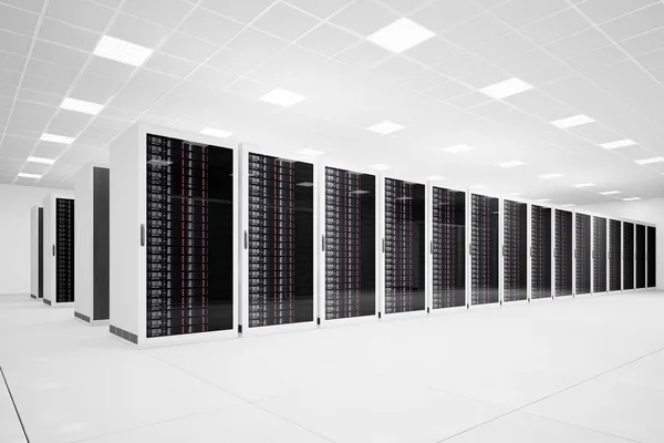 Datacenter met lange rij hoekige Stockfoto