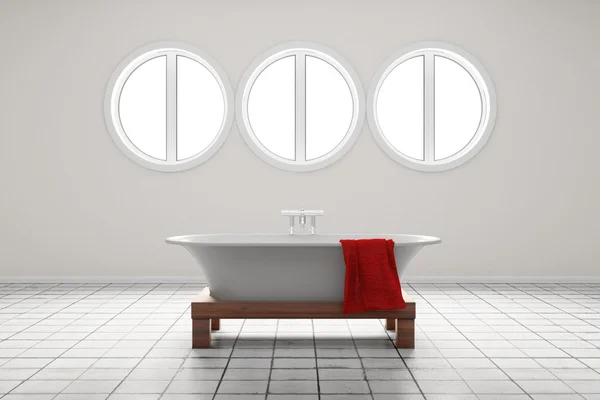 Salle de bain avec fenêtres en forme de cercle — Photo
