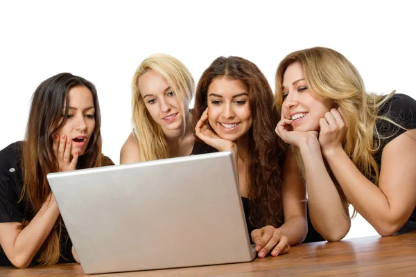 ノート パソコンを見て女の子のグループ — ストック写真