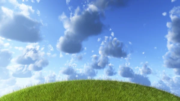 在蓝蓝的天空下弯的草地平线 — 图库照片