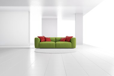 Beyaz çatı katında yeşil kanepe